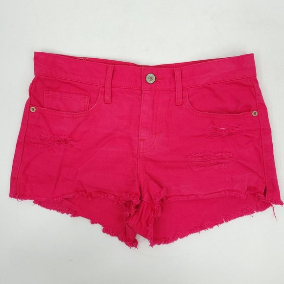 Abercrombie and Fitch Womens Denim Shorts Cutoffs Size 2 W 26 Pink Distressed - Picture 9 of 9